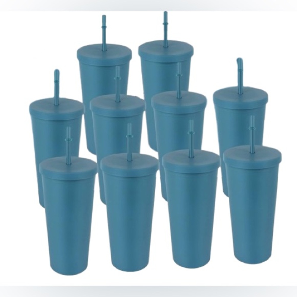 🆕 10-Pack 20oz Colored Reusable Cups Plastic Tumblers Acrylic Cups Lids Straws